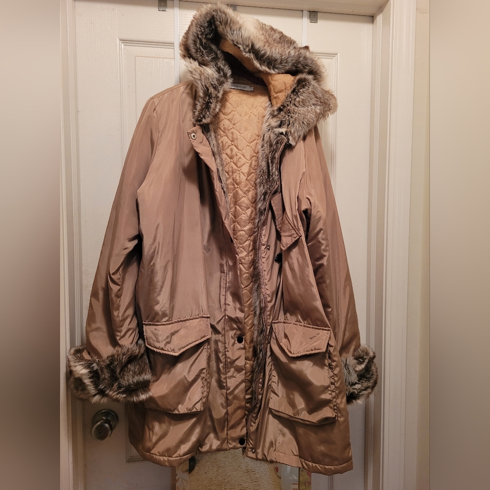 Miss Look Women's Tan Fur-Trimmed Coat